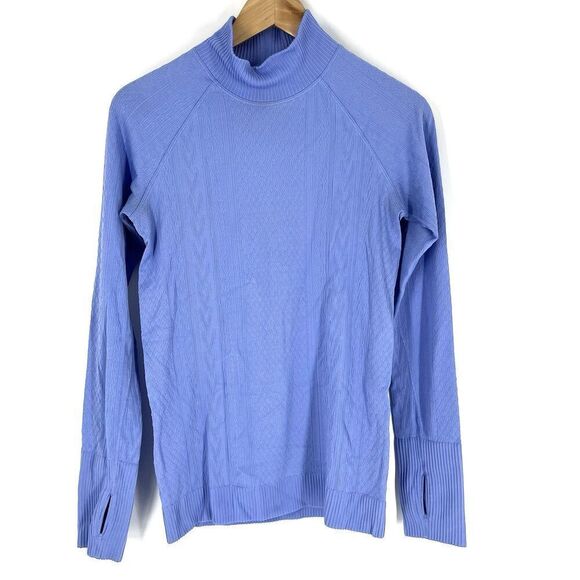 Lululemon Shirt Size 6 Womens Periwinkle Blue Rest Less Mock Neck Cable Print - Picture 1 of 6
